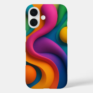 鮮やか抽象芸術の3Dシェイプ iPhone 16ケース