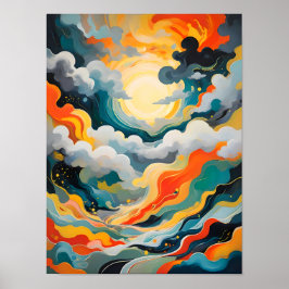 鮮やか抽象芸術はっきりした太陽 – 放射視野 ポスター