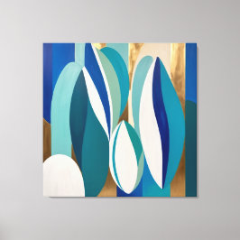 鮮やか抽象芸術アートと青とティール（緑がかった色）楕円型枠 キャンバスプリント