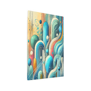 鮮やか抽象芸術アートと青とティール（緑がかった色）楕円型枠 メタルプリント