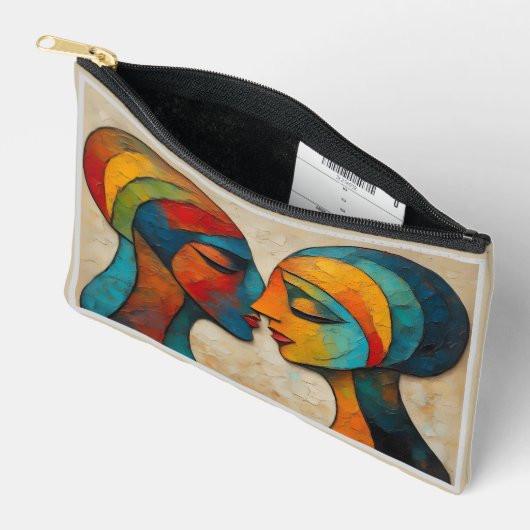 鮮やか抽象芸術アートカップルポートレート アクセサリーポーチ (見開き)