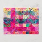 鮮やか抽象芸術カラフルピンク格子ファンキー縞 ポストカード (正面)