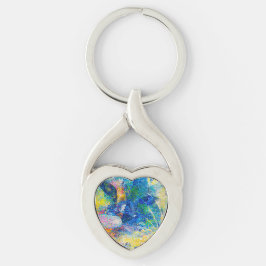 鮮やか抽象芸術キャットアートプリント キーホルダー