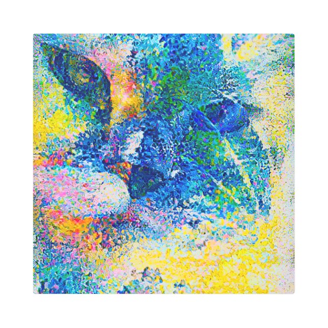 鮮やか抽象芸術キャットアートプリント メタルプリント (正面)