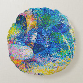 鮮やか抽象芸術キャットアートプリント ラウンドクッション