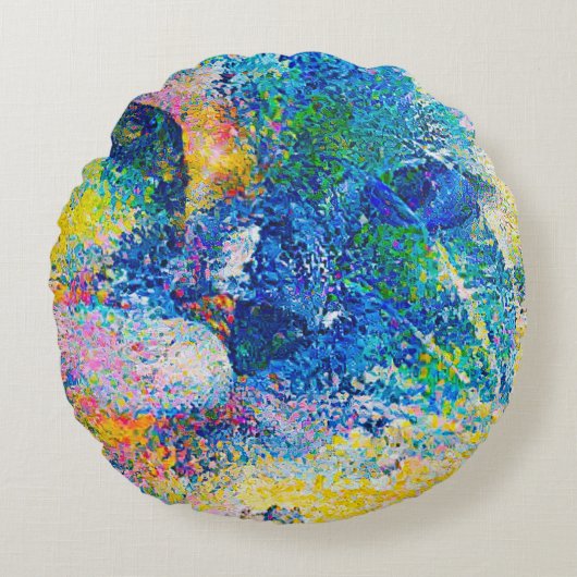 鮮やか抽象芸術キャットアートプリント ラウンドクッション (正面)