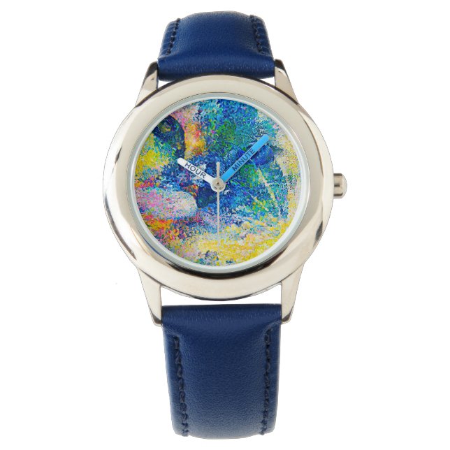 鮮やか抽象芸術キャットアートプリント 腕時計 (正面)