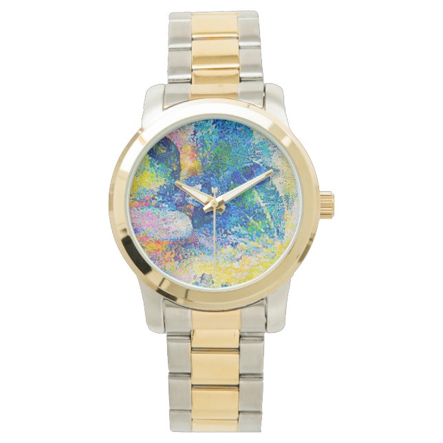 鮮やか抽象芸術キャットアートプリント 腕時計 (正面)