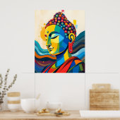鮮やか抽象芸術コンテンポラリーデジタルブッダ ポスター (キッチン)