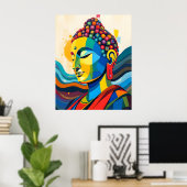 鮮やか抽象芸術コンテンポラリーデジタルブッダ ポスター (ホームオフィス)