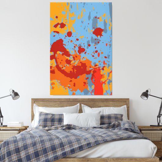 鮮やか抽象芸術サマーブルーオレンジ絵を描(ばちゃばちゃ)跳ねる キャンバスプリント (インサイチュ (寝室))