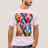 鮮やか抽象芸術ダイヤモンドパターン Tシャツ (正面)