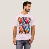 鮮やか抽象芸術ダイヤモンドパターン Tシャツ (正面フル)