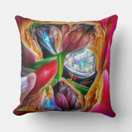 鮮やか抽象芸術チューリップ反射 クッション