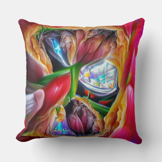 鮮やか抽象芸術チューリップ反射 クッション (正面)