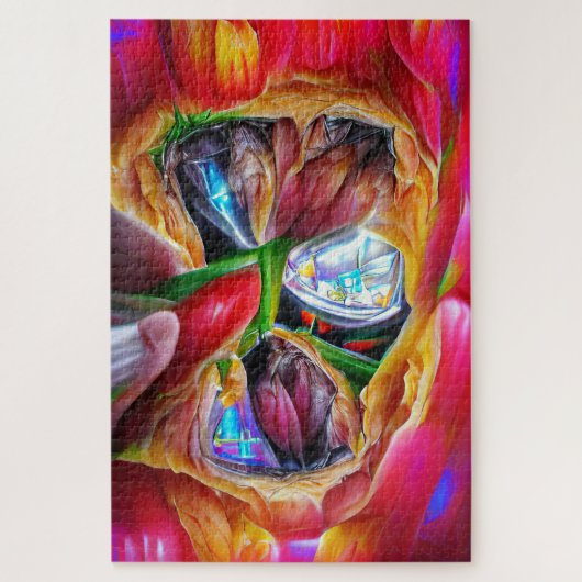 鮮やか抽象芸術チューリップ反射 ジグソーパズル (縦)