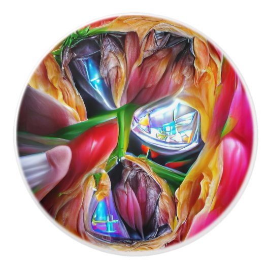 鮮やか抽象芸術チューリップ反射 セラミックノブ (正面)