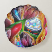 鮮やか抽象芸術チューリップ反射 ラウンドクッション (裏面)