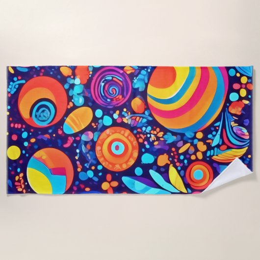 鮮やか抽象芸術バブル宇宙 ビーチタオル (正面)
