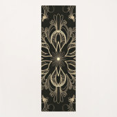 鮮やか抽象芸術フローラブラックおよび金ゴールド ヨガマット (正面)