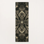 鮮やか抽象芸術フローラブラックおよび金ゴールド ヨガマット (裏面)