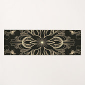 鮮やか抽象芸術フローラブラックおよび金ゴールド ヨガマット (正面(横))