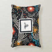 鮮やか抽象芸術フローラ波オン黒 アクセントクッション (正面(垂直))