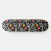 鮮やか抽象芸術フローラ波オン黒 スケートボード (横)