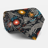 鮮やか抽象芸術フローラ波オン黒 ネクタイ (ロール)