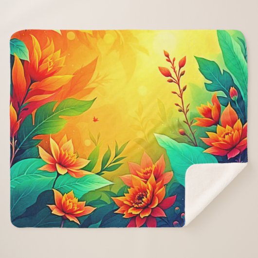 鮮やか抽象芸術フローラ美しい シェルパブランケット (正面(横))