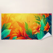 鮮やか抽象芸術フローラ美しい ビーチタオル (正面)