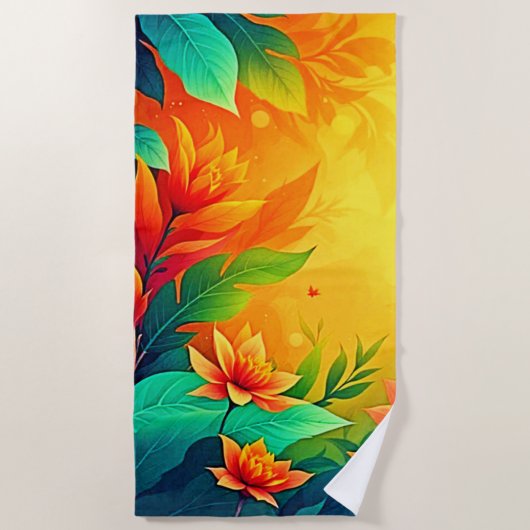 鮮やか抽象芸術フローラ美しい ビーチタオル (正面)