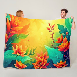 鮮やか抽象芸術フローラ美しい フリースブランケット