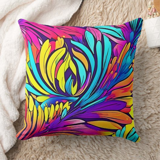 鮮やか抽象芸術フローラ クッション (ブランケット)