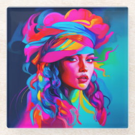 鮮やか抽象芸術ポートレート ガラスコースター