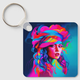 鮮やか抽象芸術ポートレート キーホルダー