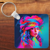 鮮やか抽象芸術ポートレート キーホルダー (正面)