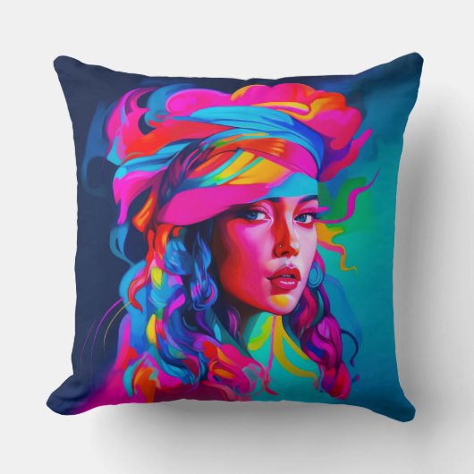 鮮やか抽象芸術ポートレート クッション (正面)