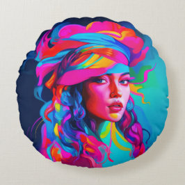 鮮やか抽象芸術ポートレート ラウンドクッション
