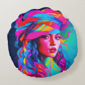 鮮やか抽象芸術ポートレート ラウンドクッション (裏面)