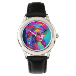 鮮やか抽象芸術ポートレート 腕時計
