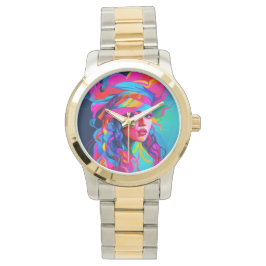 鮮やか抽象芸術ポートレート 腕時計