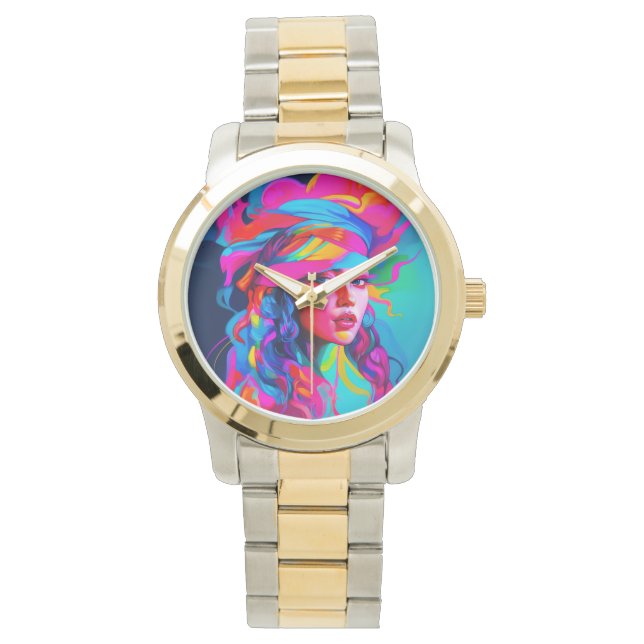鮮やか抽象芸術ポートレート 腕時計 (正面)