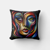 鮮やか抽象芸術付きカラフルストライプポートレート クッション (正面)