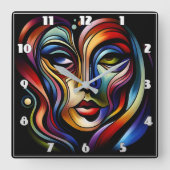 鮮やか抽象芸術付きカラフルストライプポートレート スクエア壁時計 (正面)
