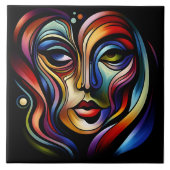 鮮やか抽象芸術付きカラフルストライプポートレート タイル (正面)