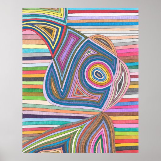 鮮やか抽象芸術幾何ストライプのパターン ポスター (正面)