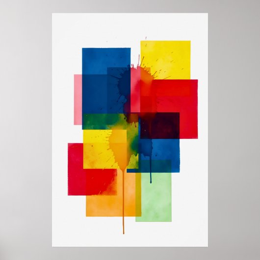 鮮やか抽象芸術幾何学水彩 ポスター (正面)