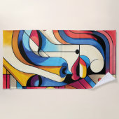 鮮やか抽象芸術幾何顔 ビーチタオル (正面)