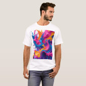 鮮やか抽象芸術流体アート – カラースプラッシュデザイン Tシャツ (正面フル)